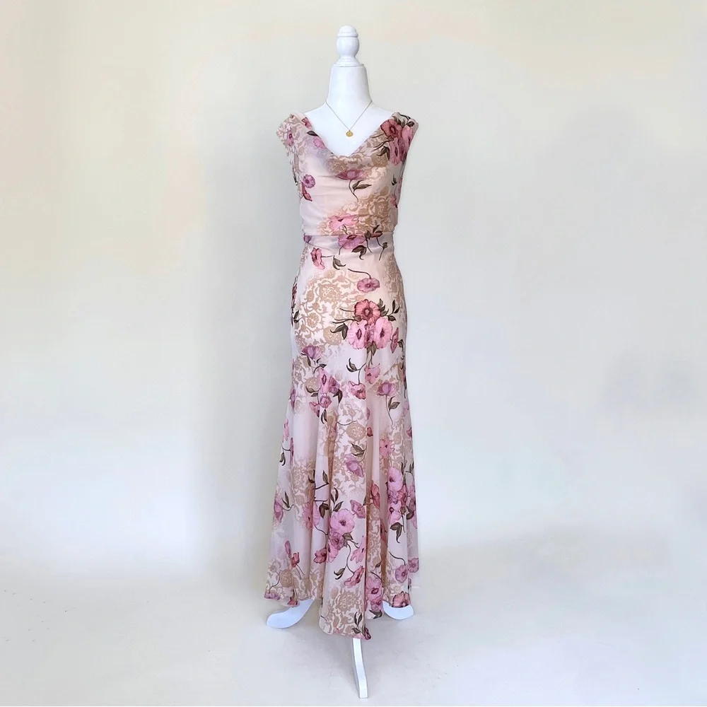 Vintage Y2K Pink Cowl Neck Maxi Dress - Picture 2 of 10